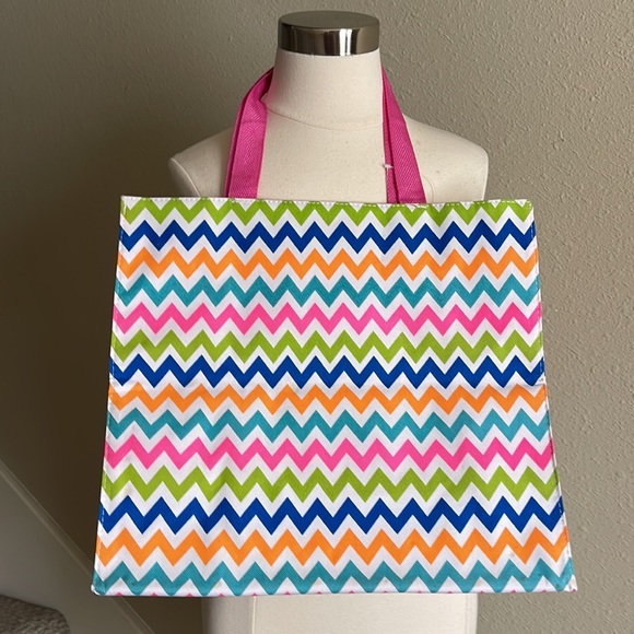 NWT Multicolored Lined Canvas Shopping Tote “You Can Never Have Too Much Happy” - Picture 2 of 8